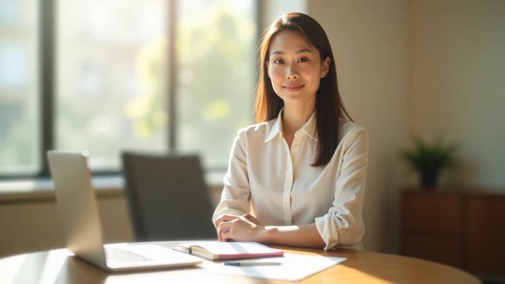 Professional working at desk with focus and determination, modern office environment with natural light